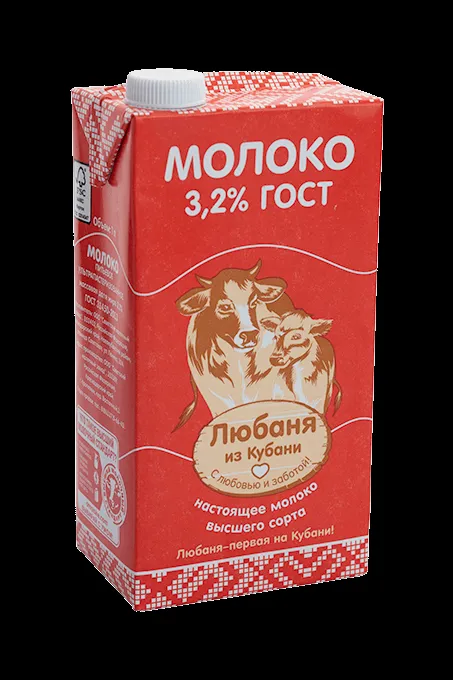 фотография продукта Молоко Любаня из Кубани 3,2%, тетра-пак.